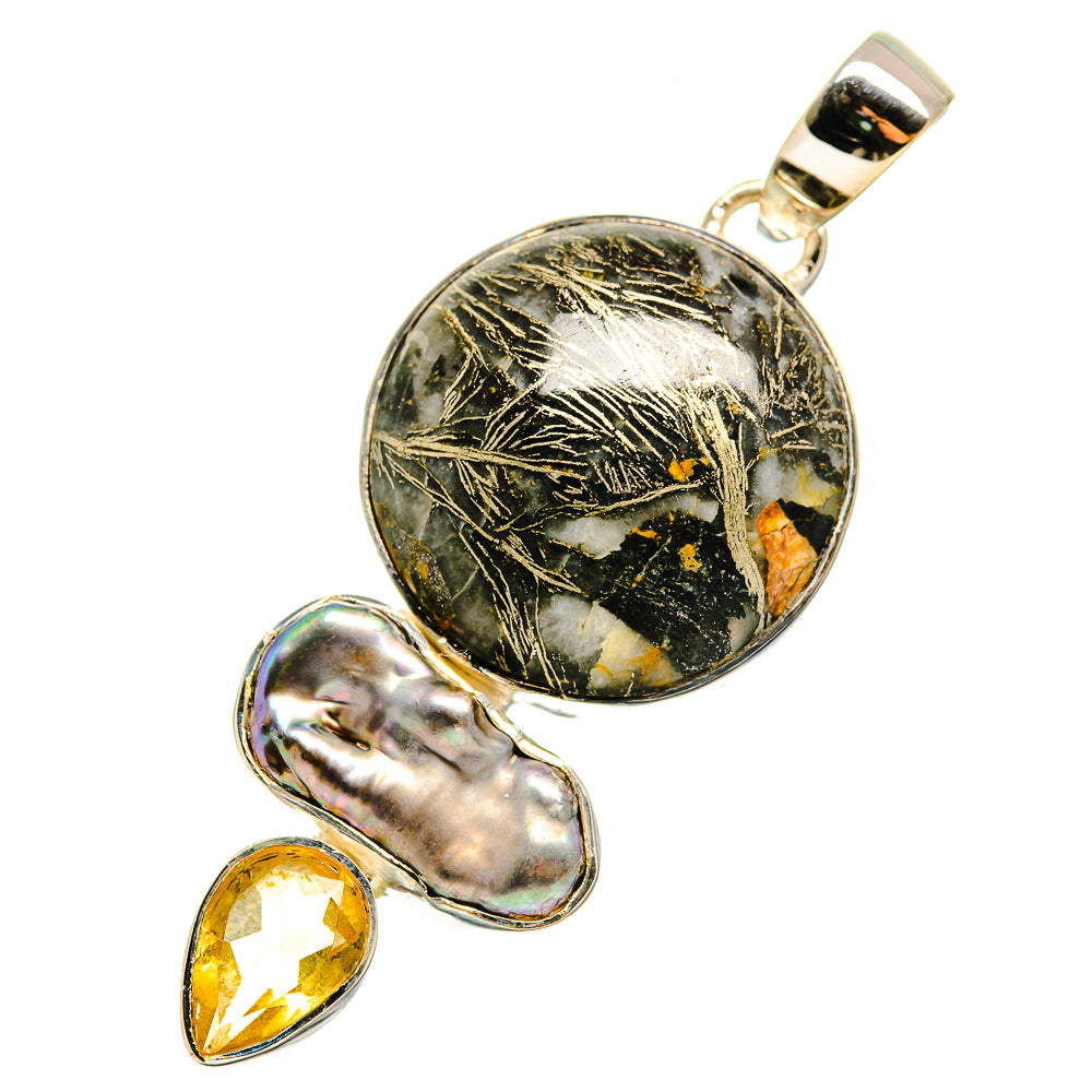 Pyrite In Black Onyx Pendants handcrafted by Anasilvercos - PD12176