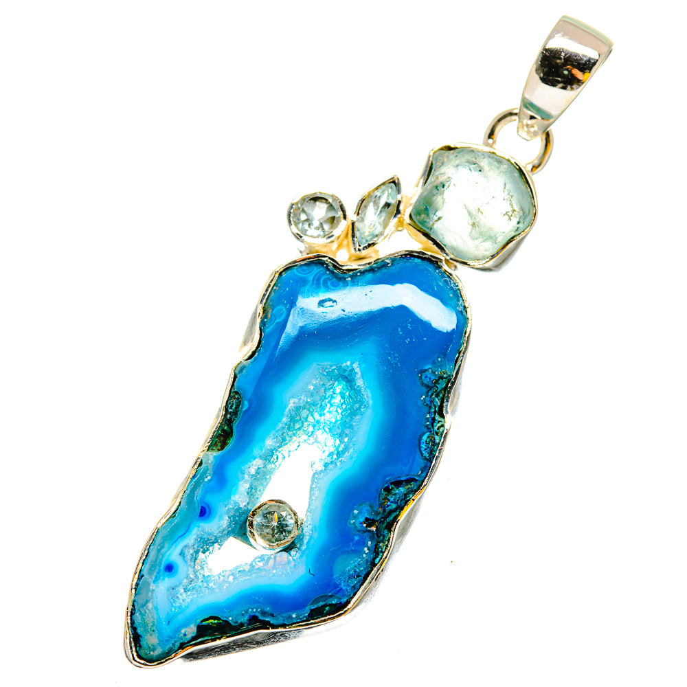 Blue Geode Slice Pendants handcrafted by Anasilvercos - PD13444