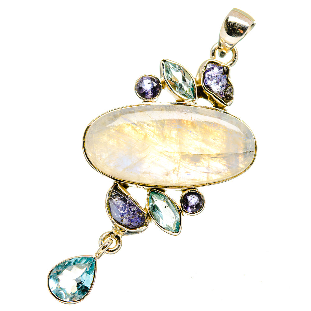 Rainbow Moonstone, Blue Topaz, Tanzanite Pendants handcrafted by Anasilvercos - PD13529