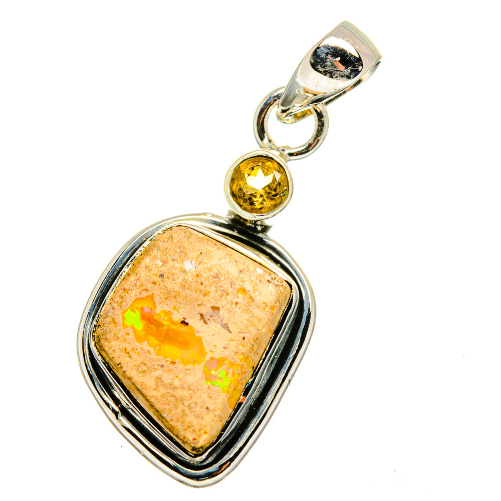 Mexican Fire Opal, Citrine Pendants handcrafted by Anasilvercos - PD13541