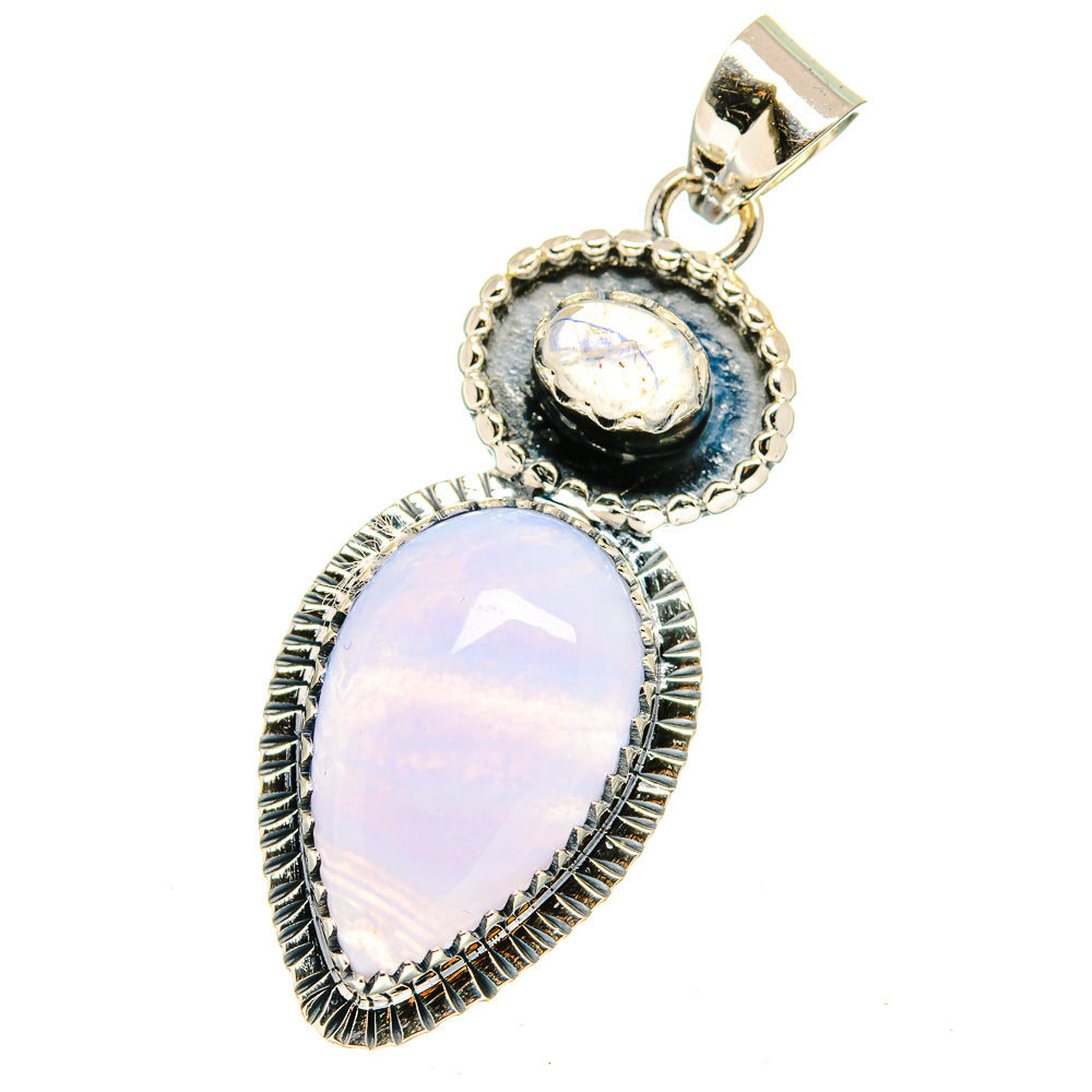 Blue Lace Agate, Rainbow Moonstone Pendants handcrafted by Anasilvercos - PD13548