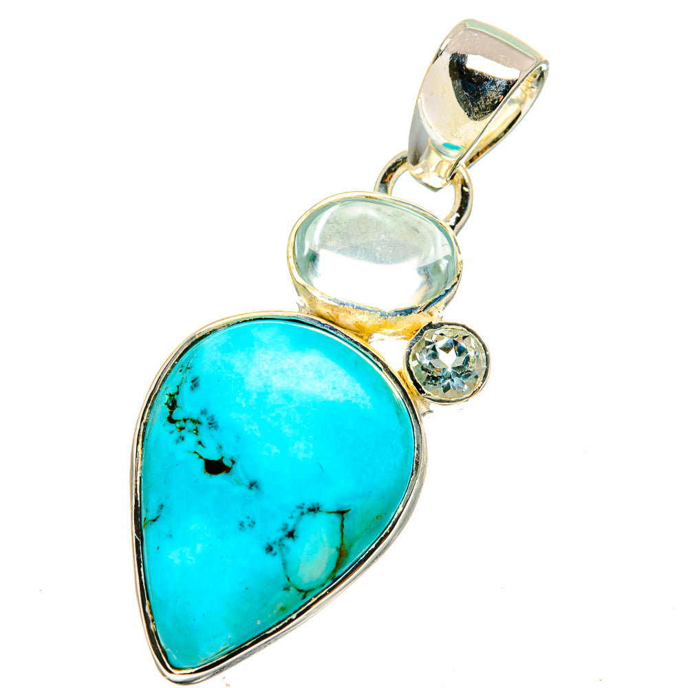 Tibetan Turquoise, Aquamarine, Blue Topaz Pendants handcrafted by Anasilvercos - PD13551