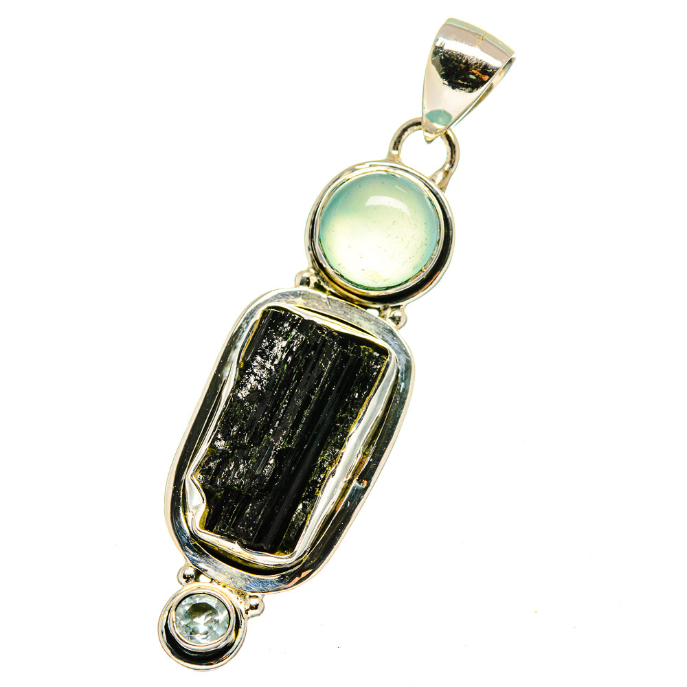 Black Tourmaline, Aqua Chalcedony, Blue Topaz Pendants handcrafted by Anasilvercos - PD13552