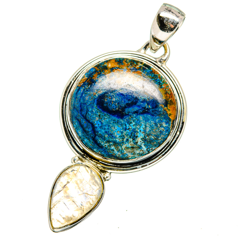 Azurite, Rainbow Moonstone Pendants handcrafted by Anasilvercos - PD13563