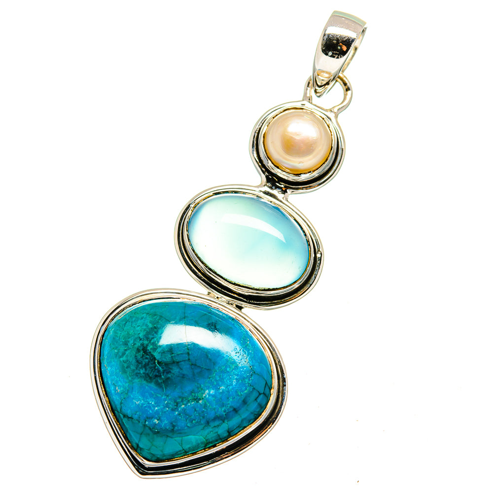 Chrysocolla, Aqua Chalcedony, Cultured Pearl Pendants handcrafted by Anasilvercos - PD13570