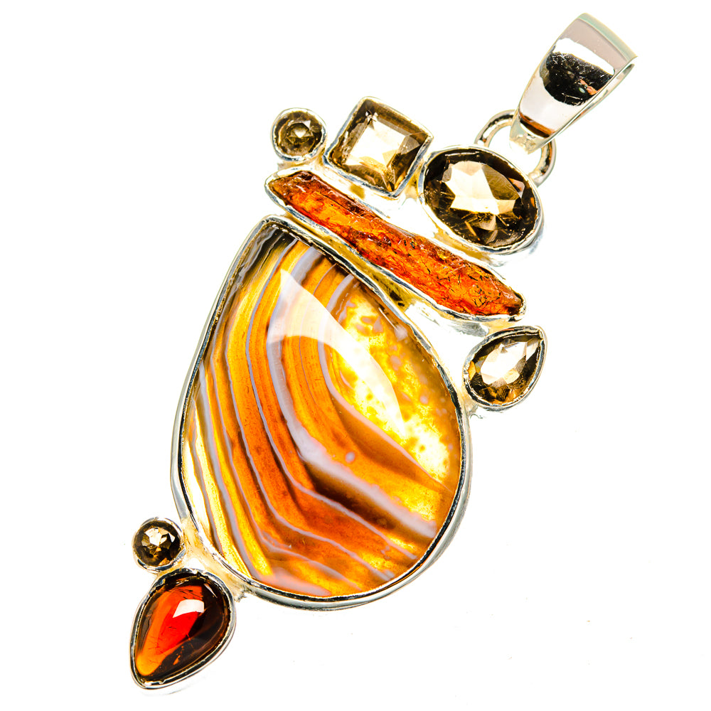 Botswana Agate, Garnet, Smoky Quartz Pendants handcrafted by Anasilvercos - PD13571