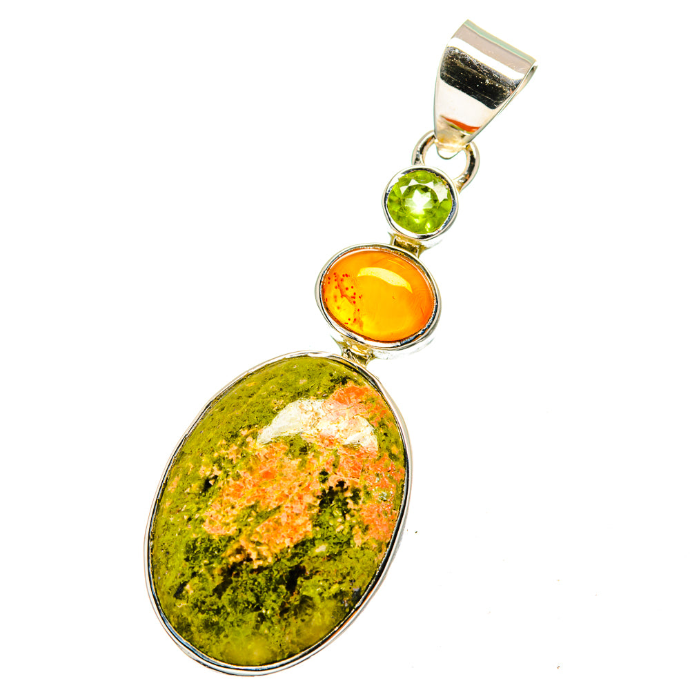 Unakite, Carnelian, Peridot Pendants handcrafted by Anasilvercos - PD13573