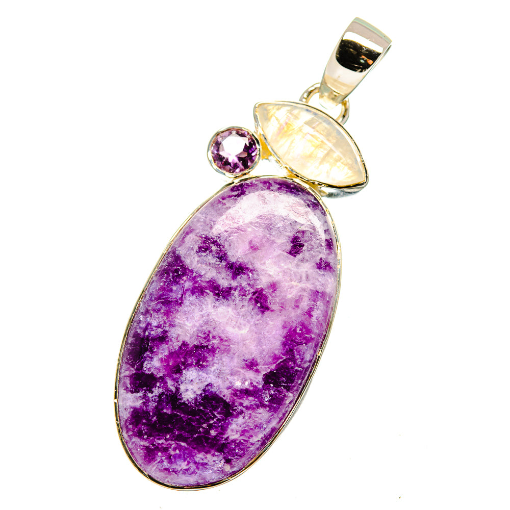 Charoite, Rainbow Moonstone, Amethyst Pendants handcrafted by Anasilvercos - PD13579