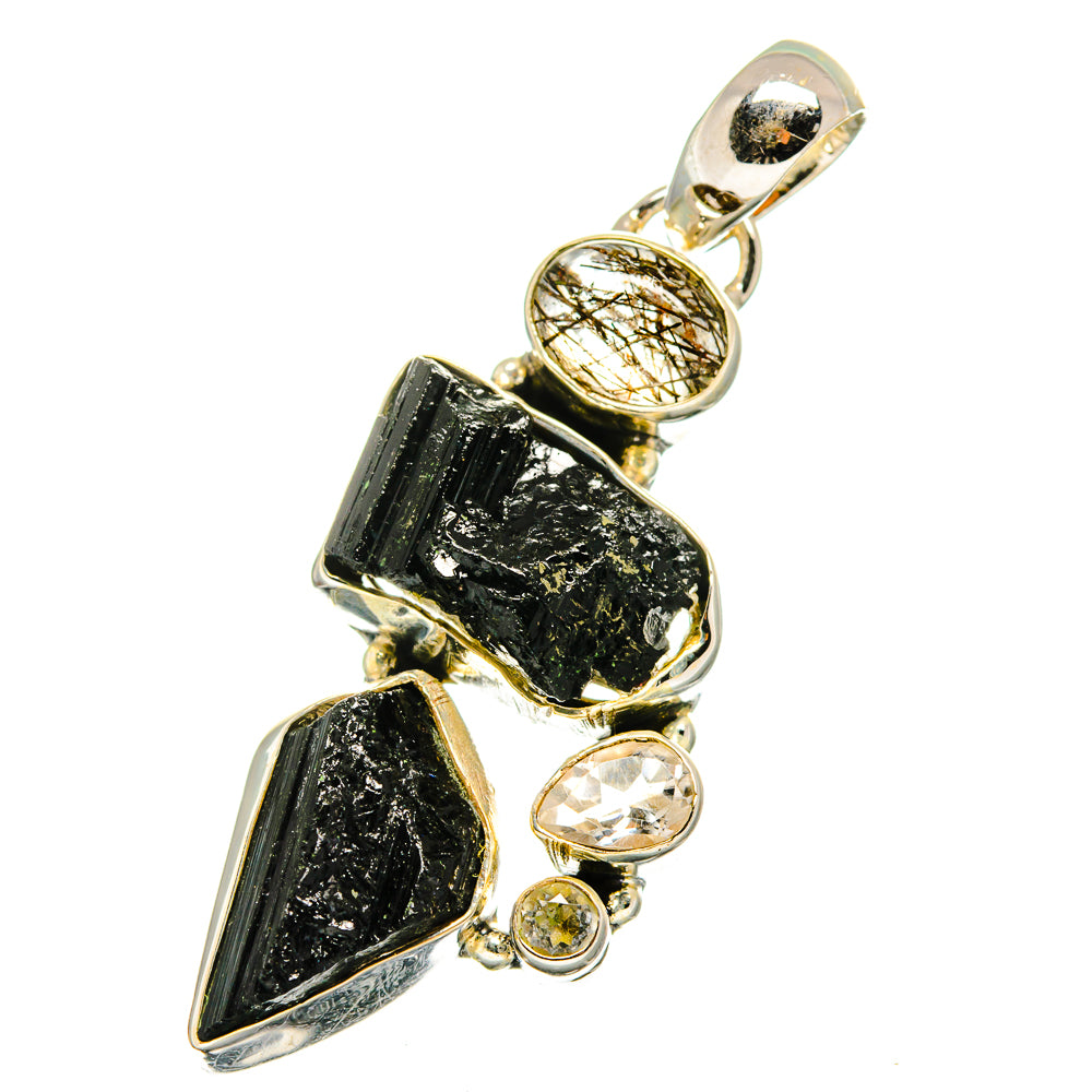 Black Tourmaline, Tourmalinated Quartz, White Quartz Pendants handcrafted by Anasilvercos - PD13586