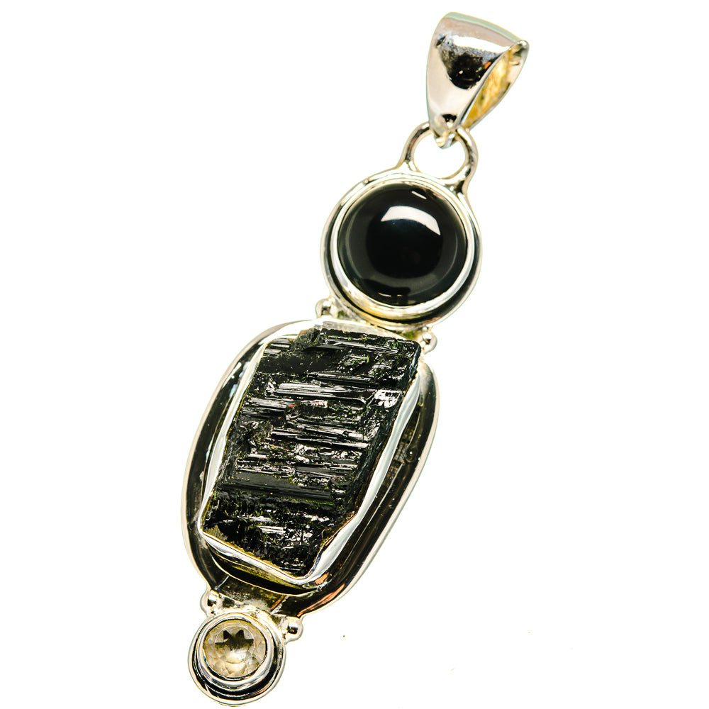 Black Tourmaline, Black Onyx, White Quartz Pendants handcrafted by Anasilvercos - PD13599