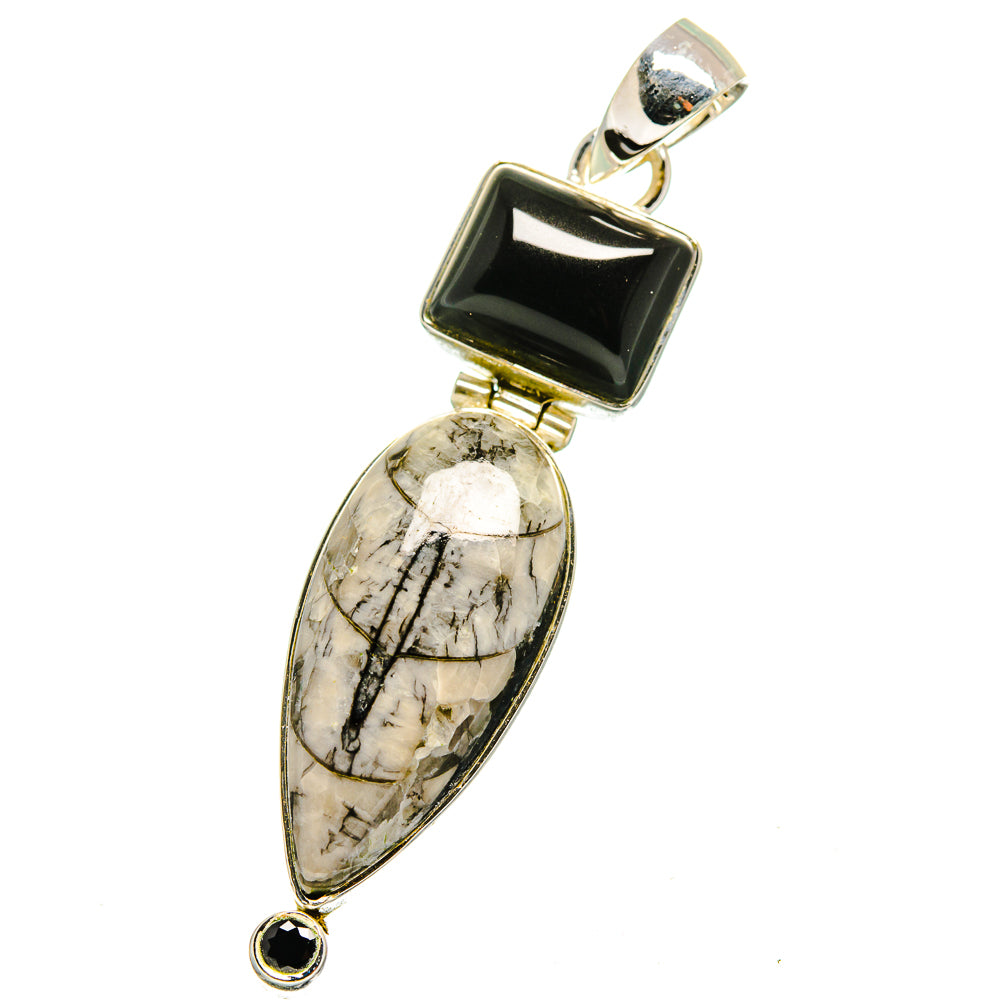 Orthoceras Fossil, Black Onyx Pendants handcrafted by Anasilvercos - PD13613