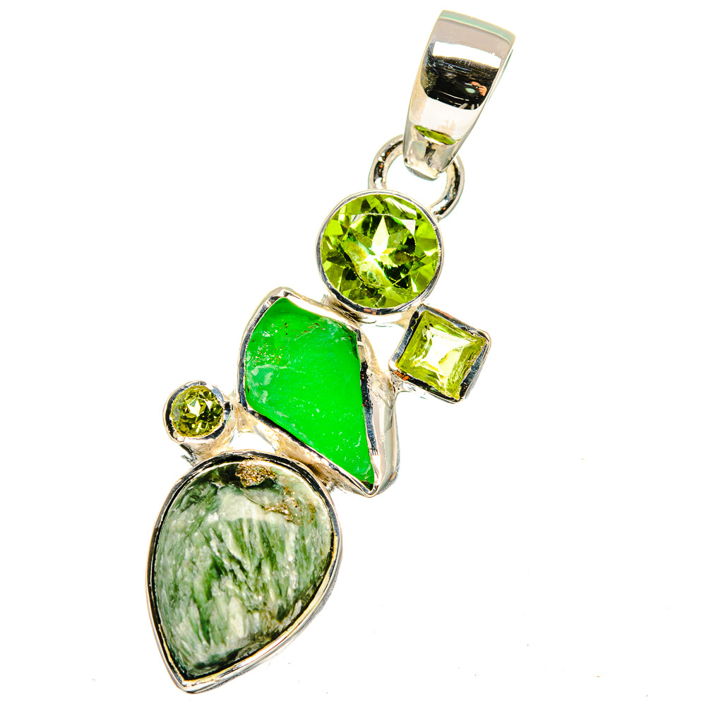 Seraphinite, Chrysoprase, Peridot Pendants handcrafted by Anasilvercos - PD13614