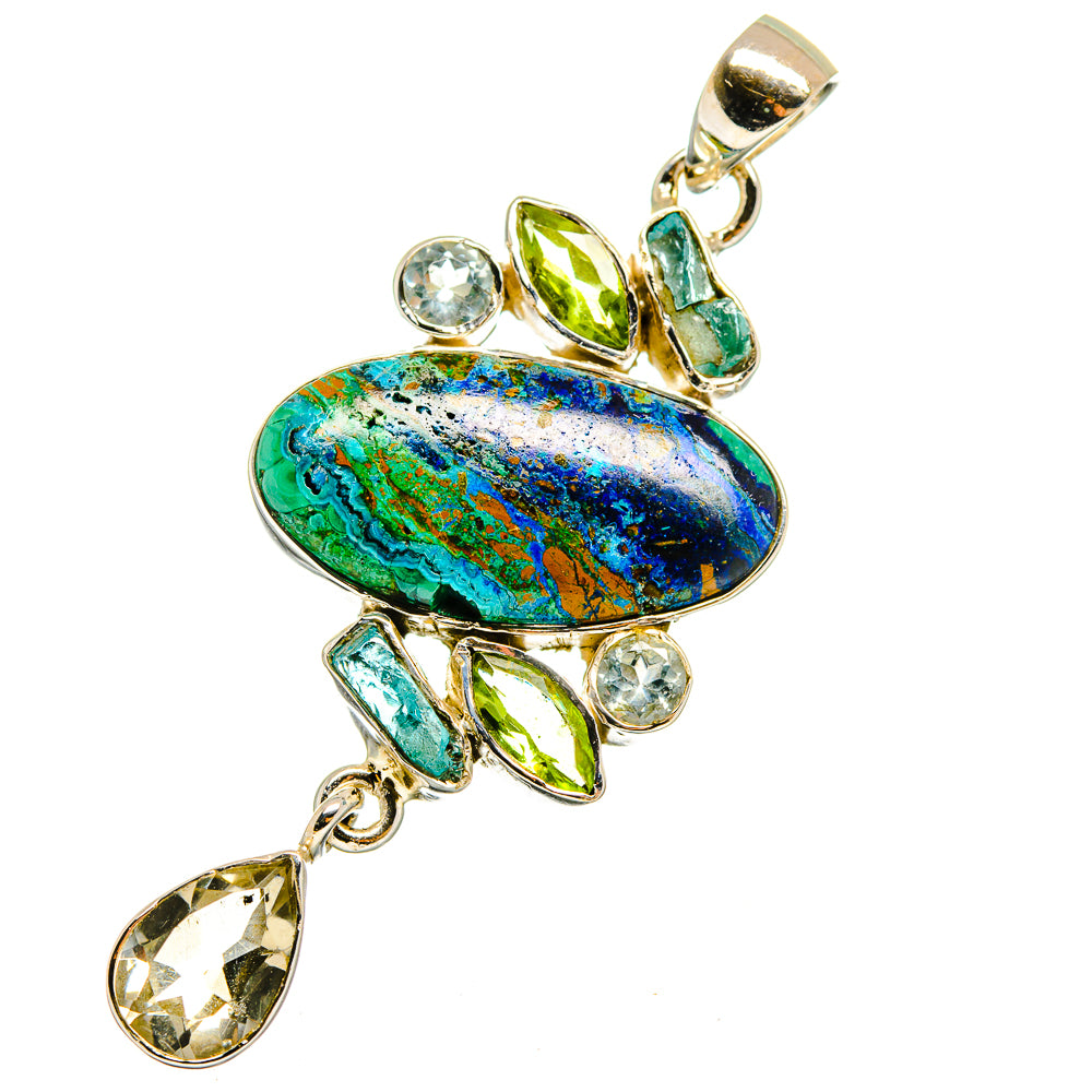 Azurite, White Quartz, Apatite, Peridot, Blue Topaz Pendants handcrafted by Anasilvercos - PD13624