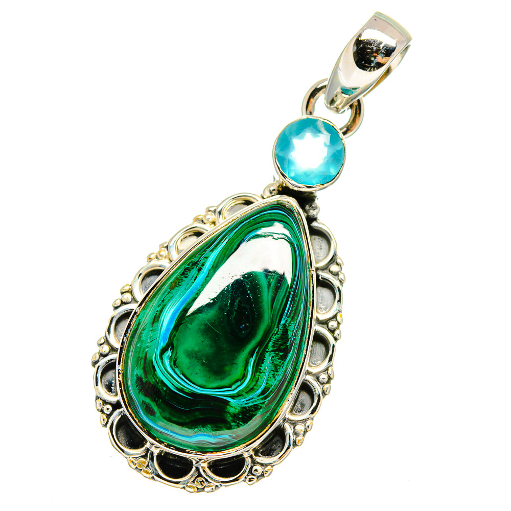Malachite In Chrysocolla, Aqua Chalcedony Pendants handcrafted by Anasilvercos - PD13629