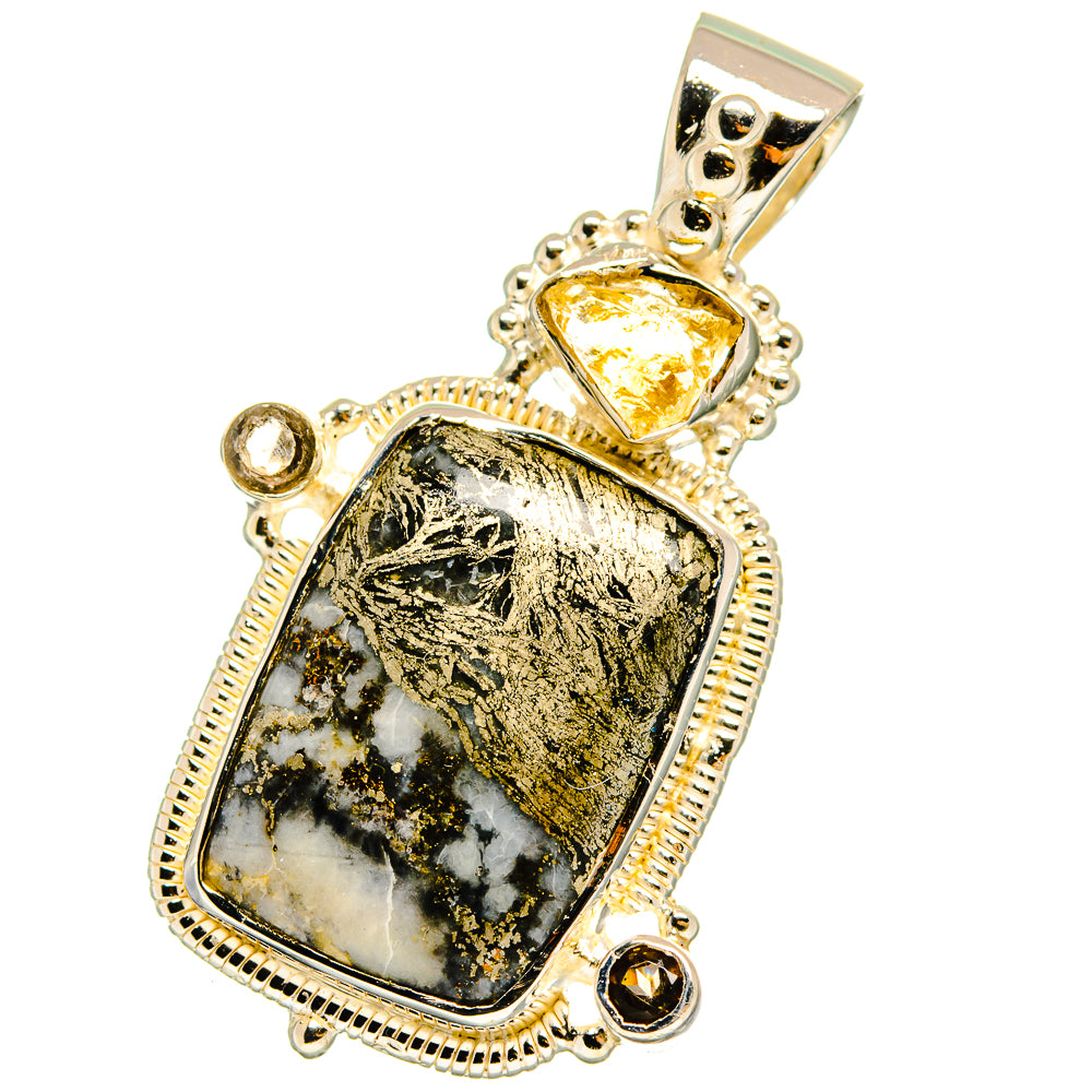 Pyrite Agate, Citrine, Smoky Quartz Pendants handcrafted by Anasilvercos - PD13672