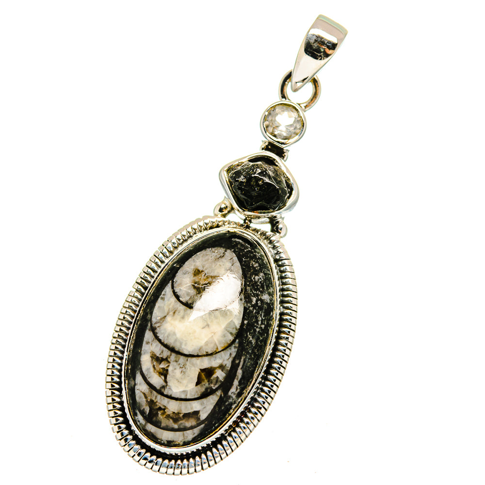 Orthoceras Fossil, Black Tourmaline, Blue Topaz Pendants handcrafted by Anasilvercos - PD13683