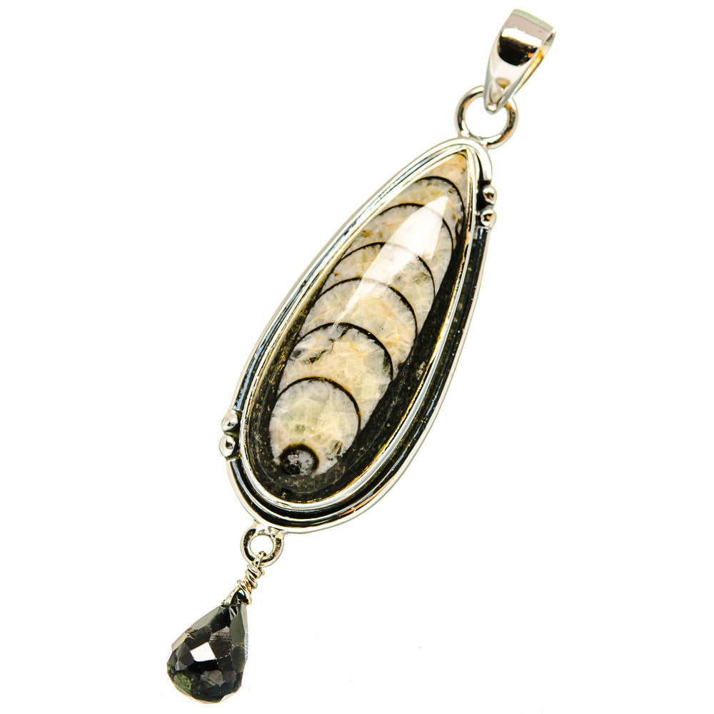 Orthoceras Fossil, Black Onyx Pendants handcrafted by Anasilvercos - PD13693