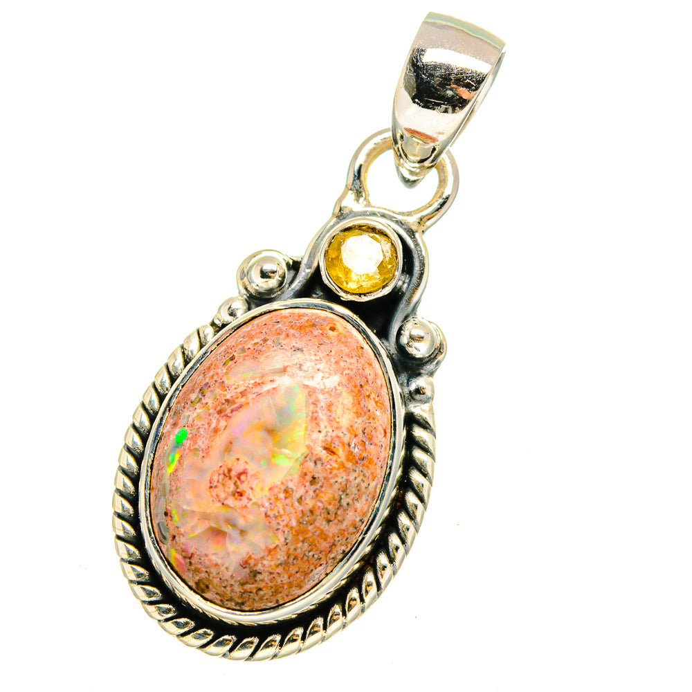Mexican Fire Opal, Citrine Pendants handcrafted by Anasilvercos - PD13711