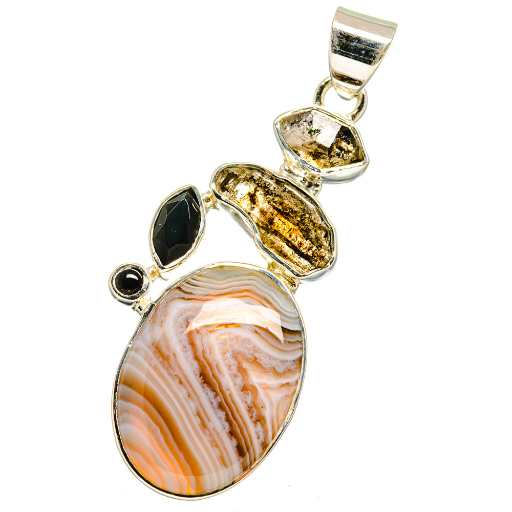 Botswana Agate, Herkimer Diamond, Black Onyx Pendants handcrafted by Anasilvercos - PD13717