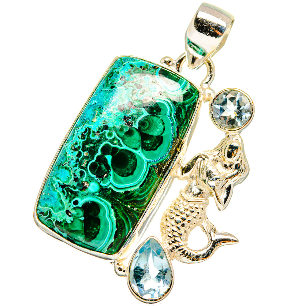 Malachite In Chrysocolla, Blue Topaz Mermaid Pendants handcrafted by Anasilvercos - PD13727