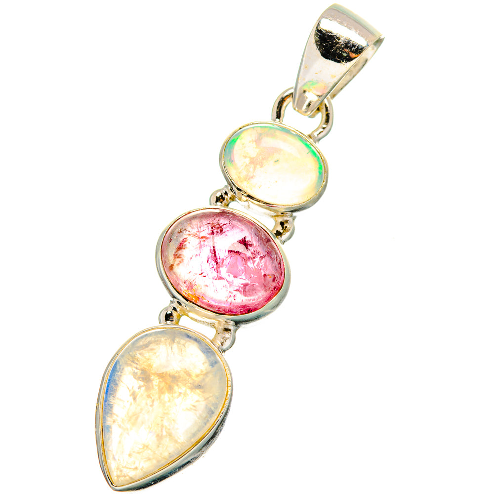Rainbow Moonstone, Pink Tourmaline Pendants handcrafted by Anasilvercos - PD13728