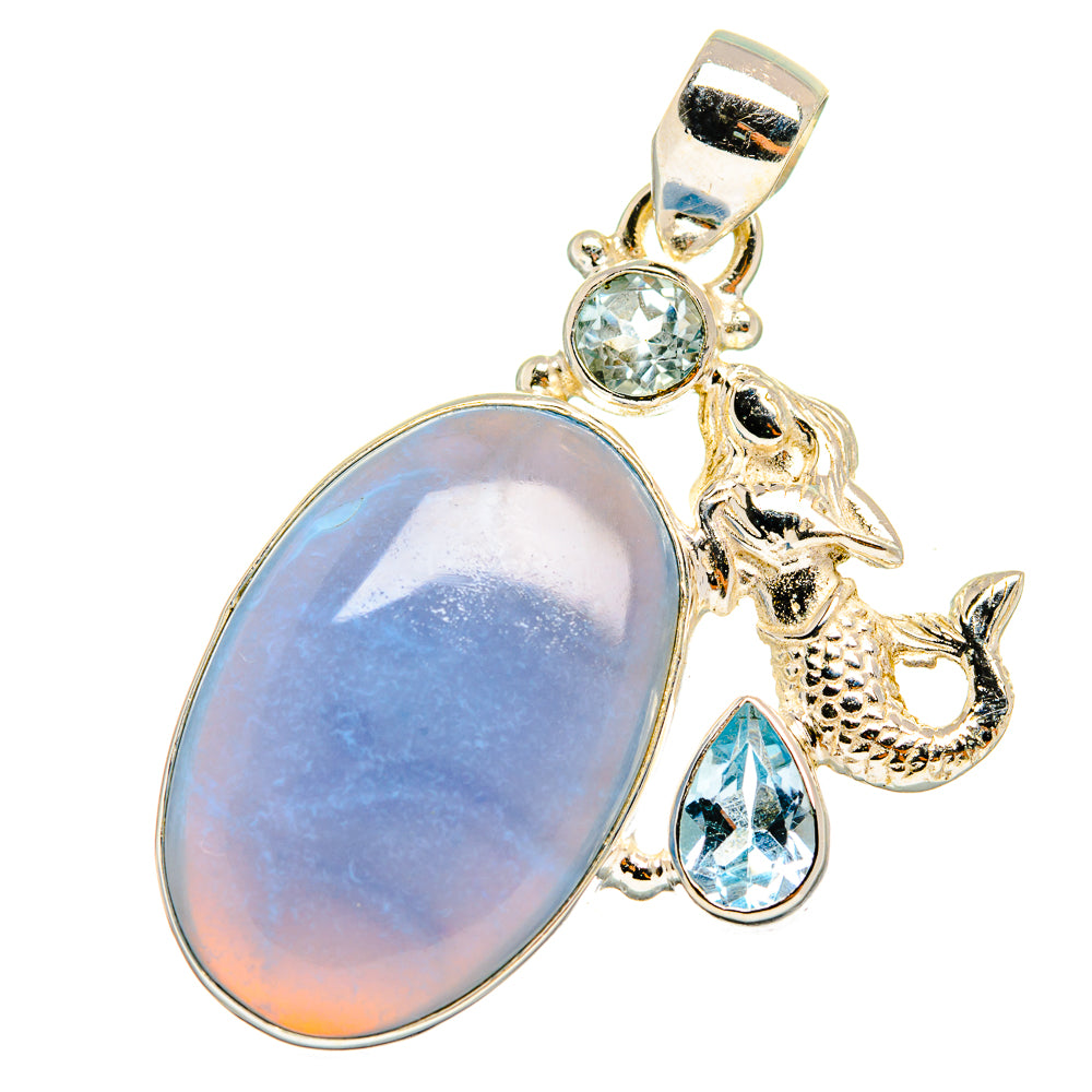 Owyhee Opal, Blue Topaz Mermaid Pendants handcrafted by Anasilvercos - PD13798