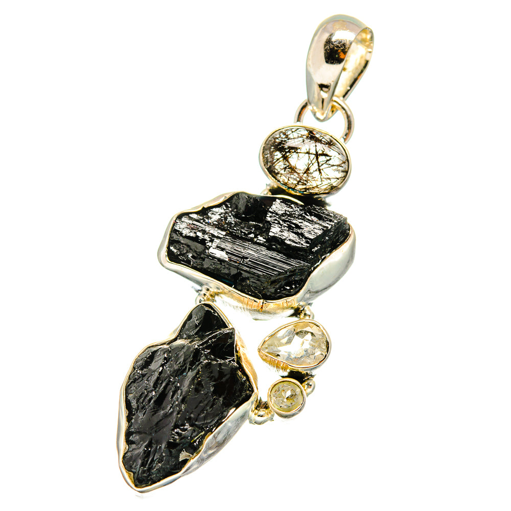 Black Tourmaline, Tourmalinated Quartz, White Quartz Pendants handcrafted by Anasilvercos - PD13803