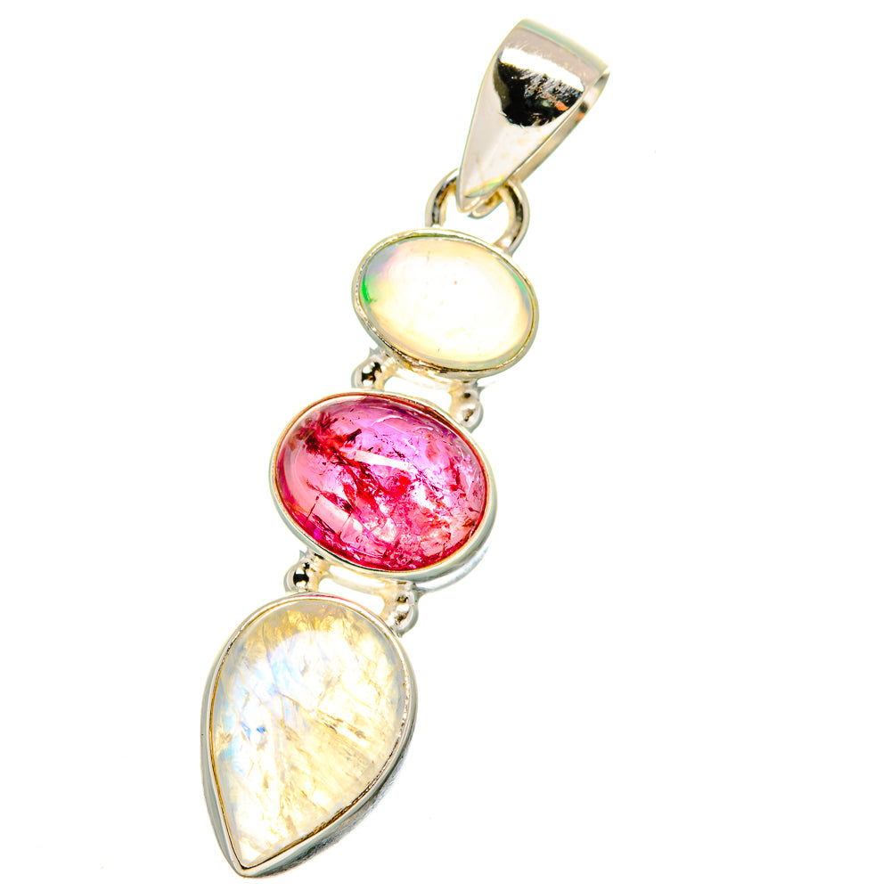 Rainbow Moonstone, Pink Tourmaline Pendants handcrafted by Anasilvercos - PD13997