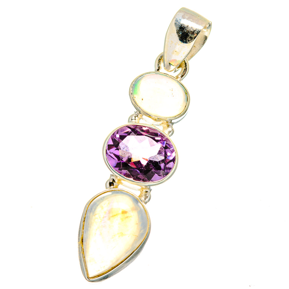 Rainbow Moonstone, Amethyst, Ethiopian Opal Pendants handcrafted by Anasilvercos - PD14034