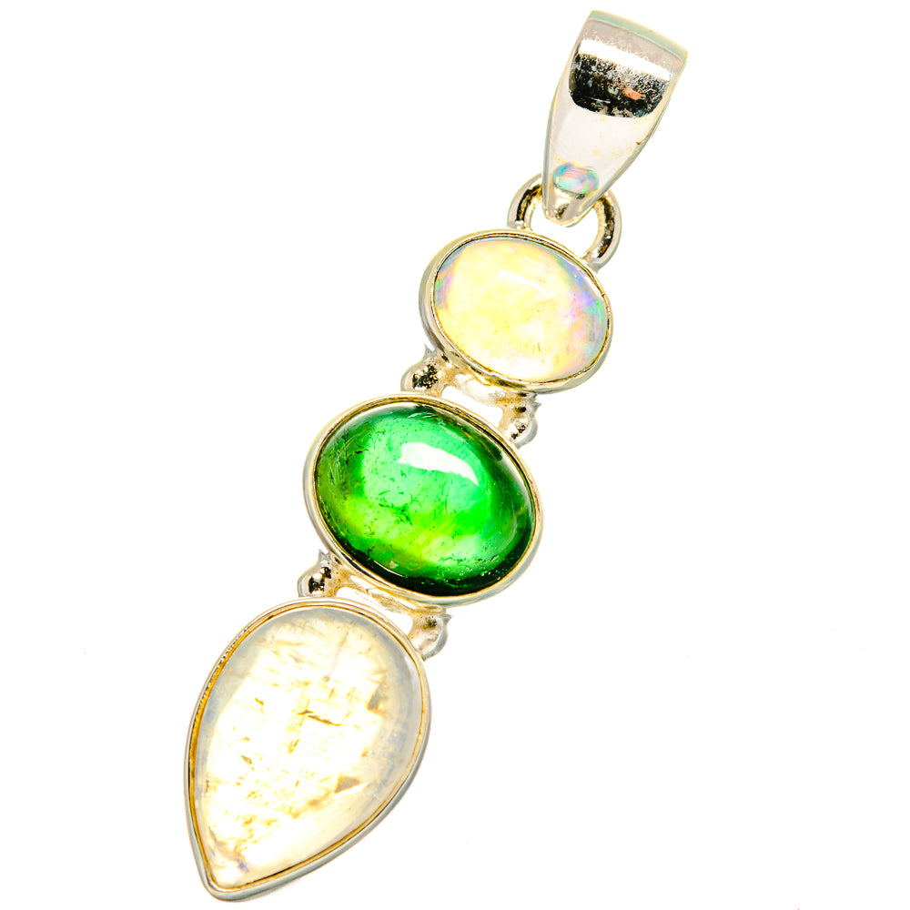 Rainbow Moonstone, Emerald Pendants handcrafted by Anasilvercos - PD14057