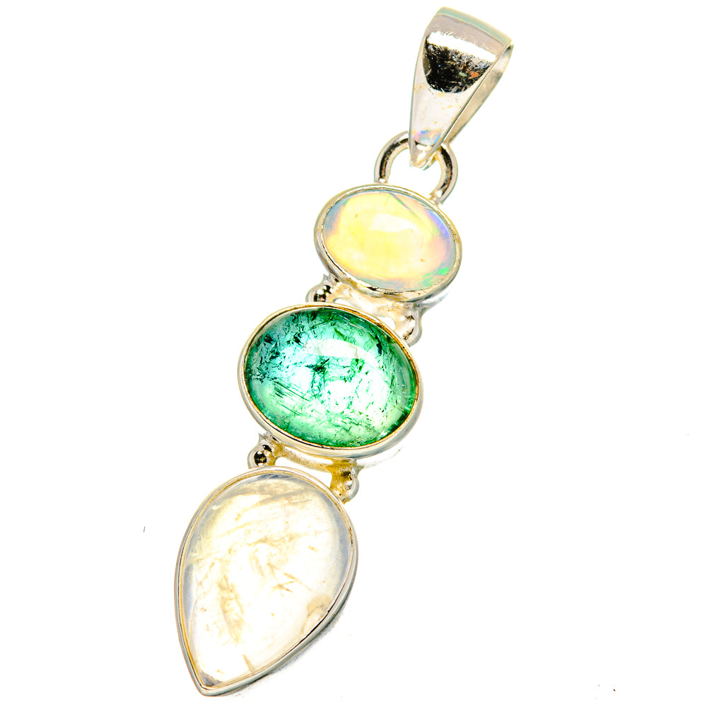 Rainbow Moonstone, Emerald, Ethiopian Opal Pendants handcrafted by Anasilvercos - PD14060