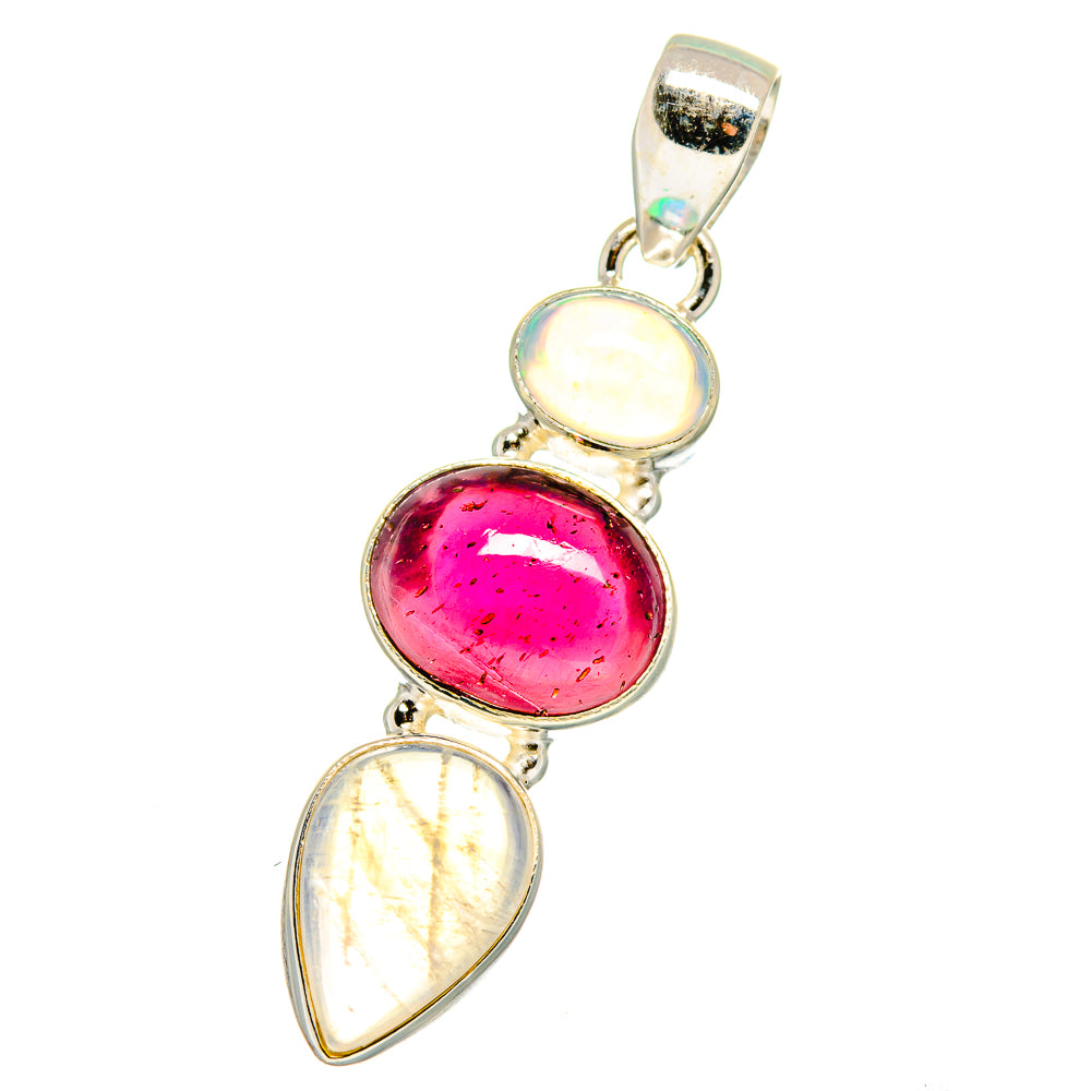 Rainbow Moonstone, Garnet, Ethiopian Opal Pendants handcrafted by Anasilvercos - PD14062