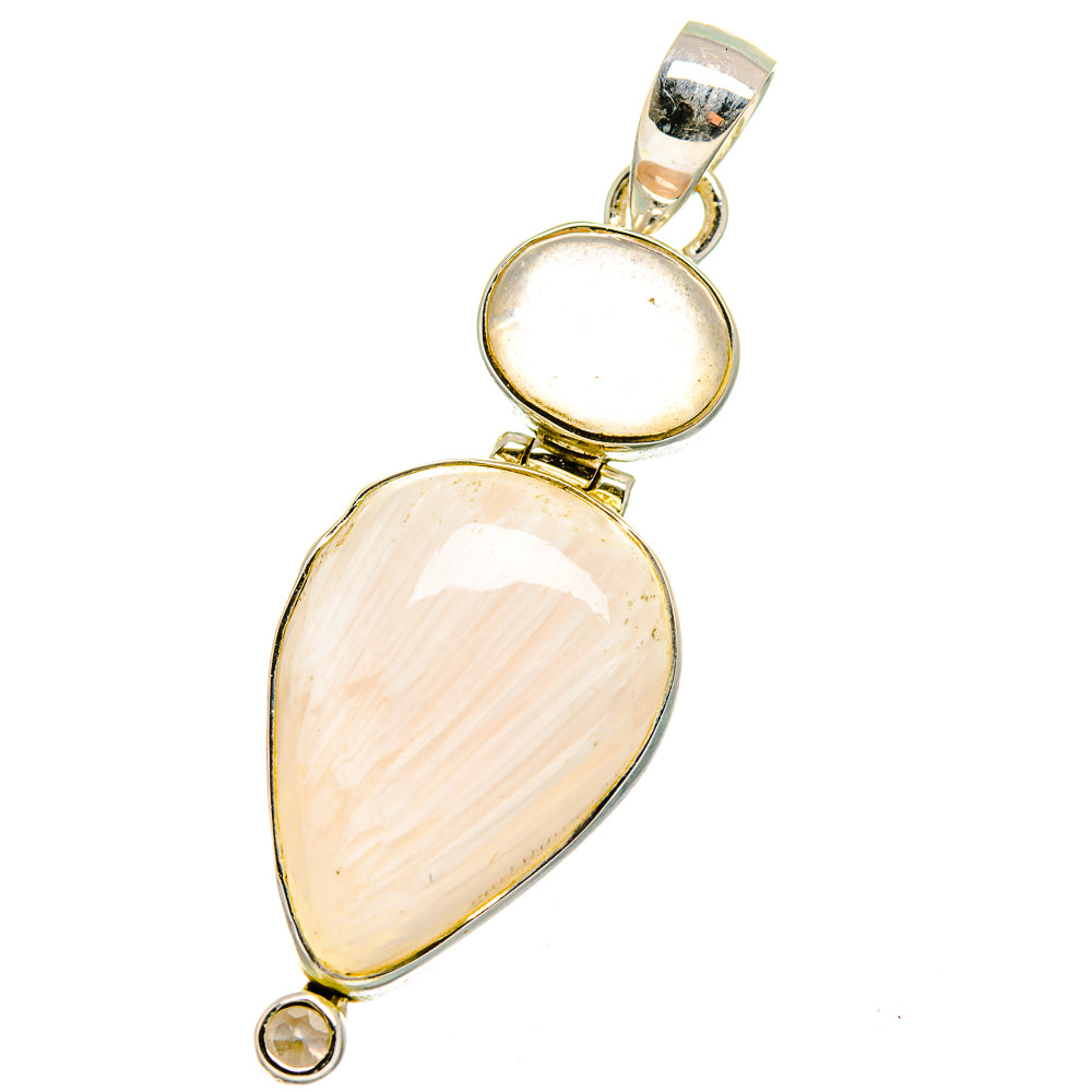 White Scolecite, Rose Quartz Pendants handcrafted by Anasilvercos - PD14091