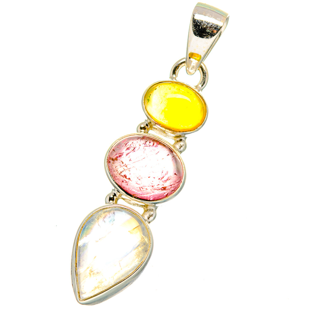 Rainbow Moonstone, Pink Tourmaline, Ethiopian Opal Pendants handcrafted by Anasilvercos - PD14096