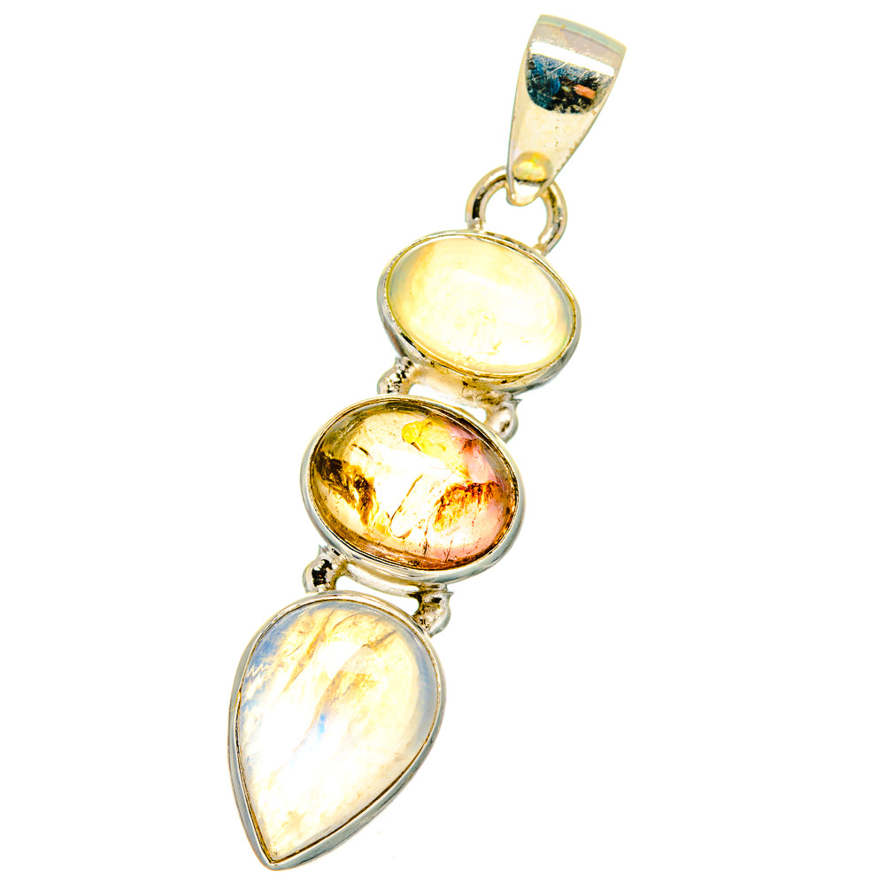 Rainbow Moonstone, Watermelon Tourmaline, Ethiopian Opal Pendants handcrafted by Anasilvercos - PD14131