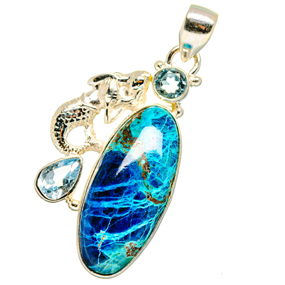 Chrysocolla, Blue Topaz Pendants handcrafted by Anasilvercos - PD14137