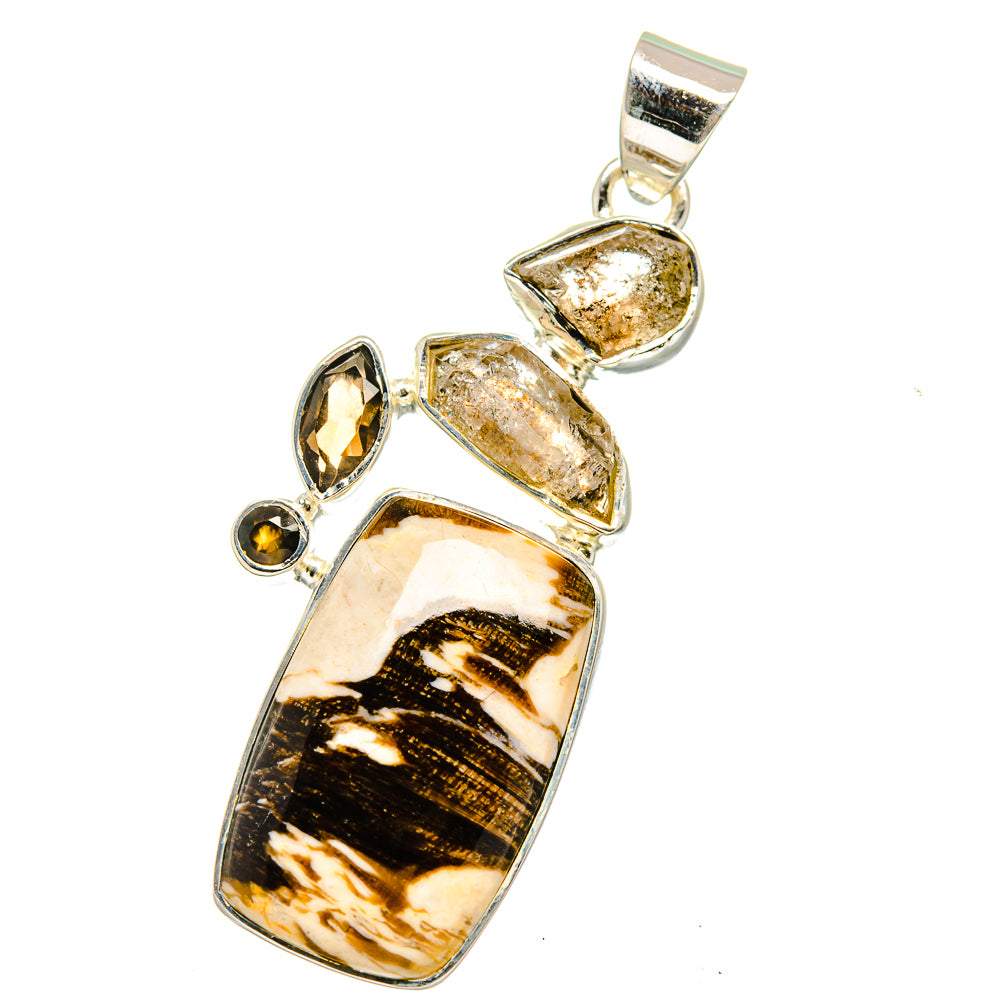 Peanut Wood Jasper, Herkimer Diamond, Smoky Quartz Pendants handcrafted by Anasilvercos - PD14160
