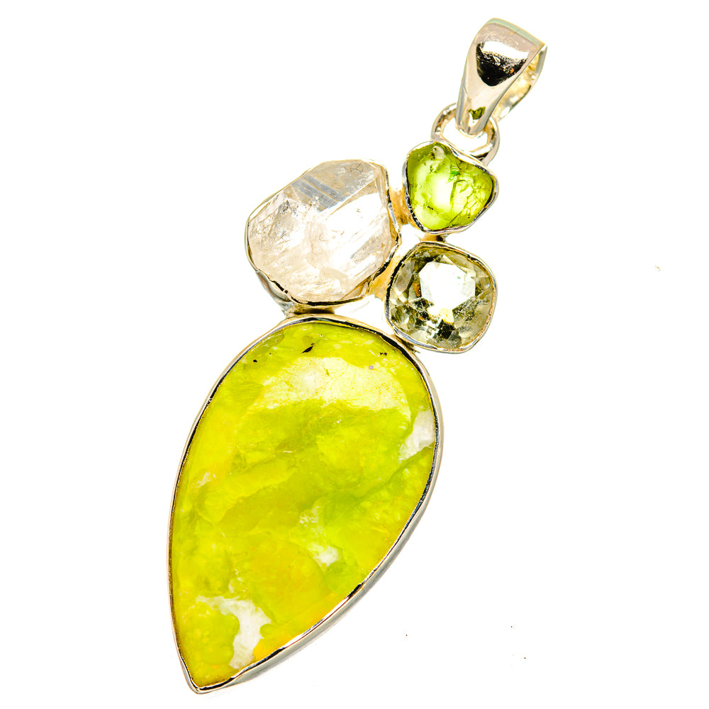 African Green Opal, Rainbow Moonstone, Green Amethyst, Peridot Pendants handcrafted by Anasilvercos - PD14163