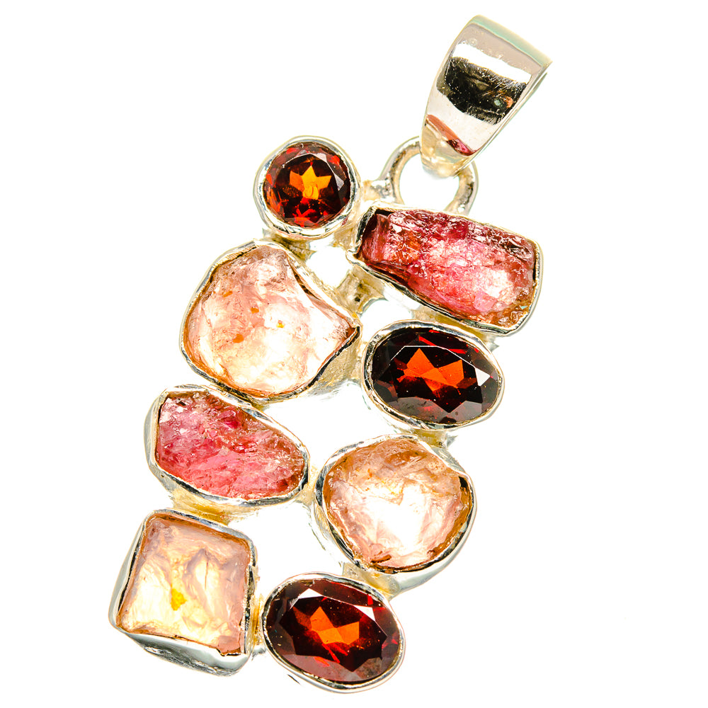 Rose Quartz, Pink Tourmaline, Garnet Pendants handcrafted by Anasilvercos - PD14176