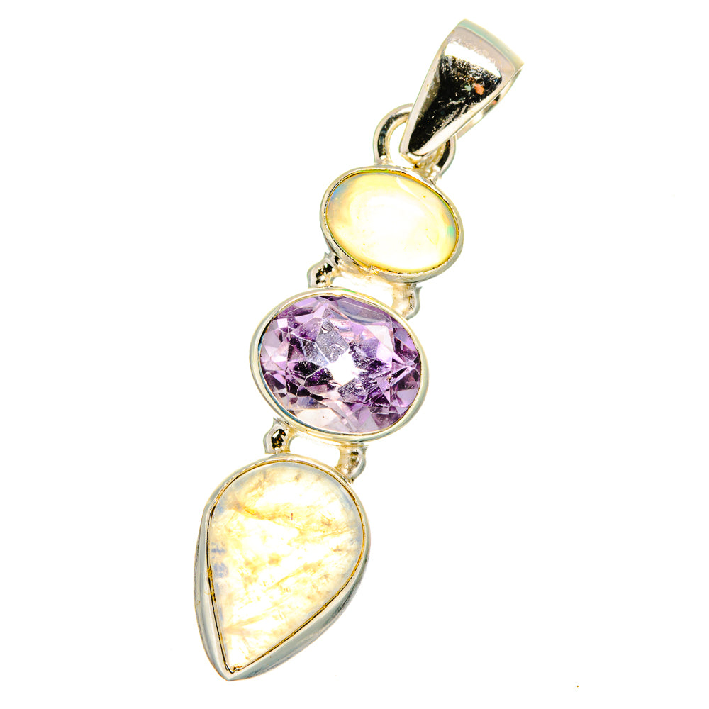 Rainbow Moonstone, Ethiopian Opal, Amethyst Pendants handcrafted by Anasilvercos - PD14180
