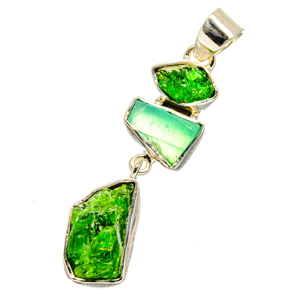 Chrome Diopside, Aqua Chalcedony Pendants handcrafted by Anasilvercos - PD14193