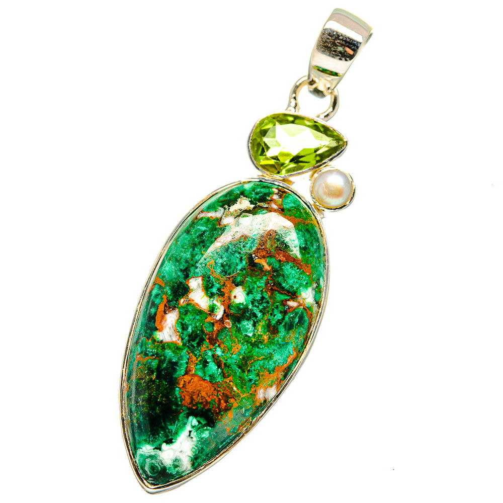 Chrysocolla, Peridot, Cultured Pearl Pendants handcrafted by Anasilvercos - PD14195