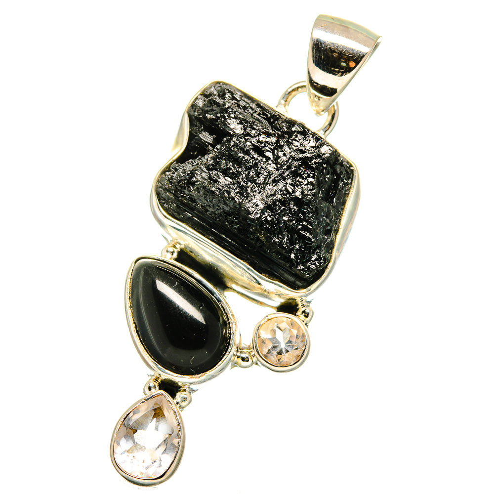 Black Tourmaline, Black Onyx, White Quartz Pendants handcrafted by Anasilvercos - PD14201