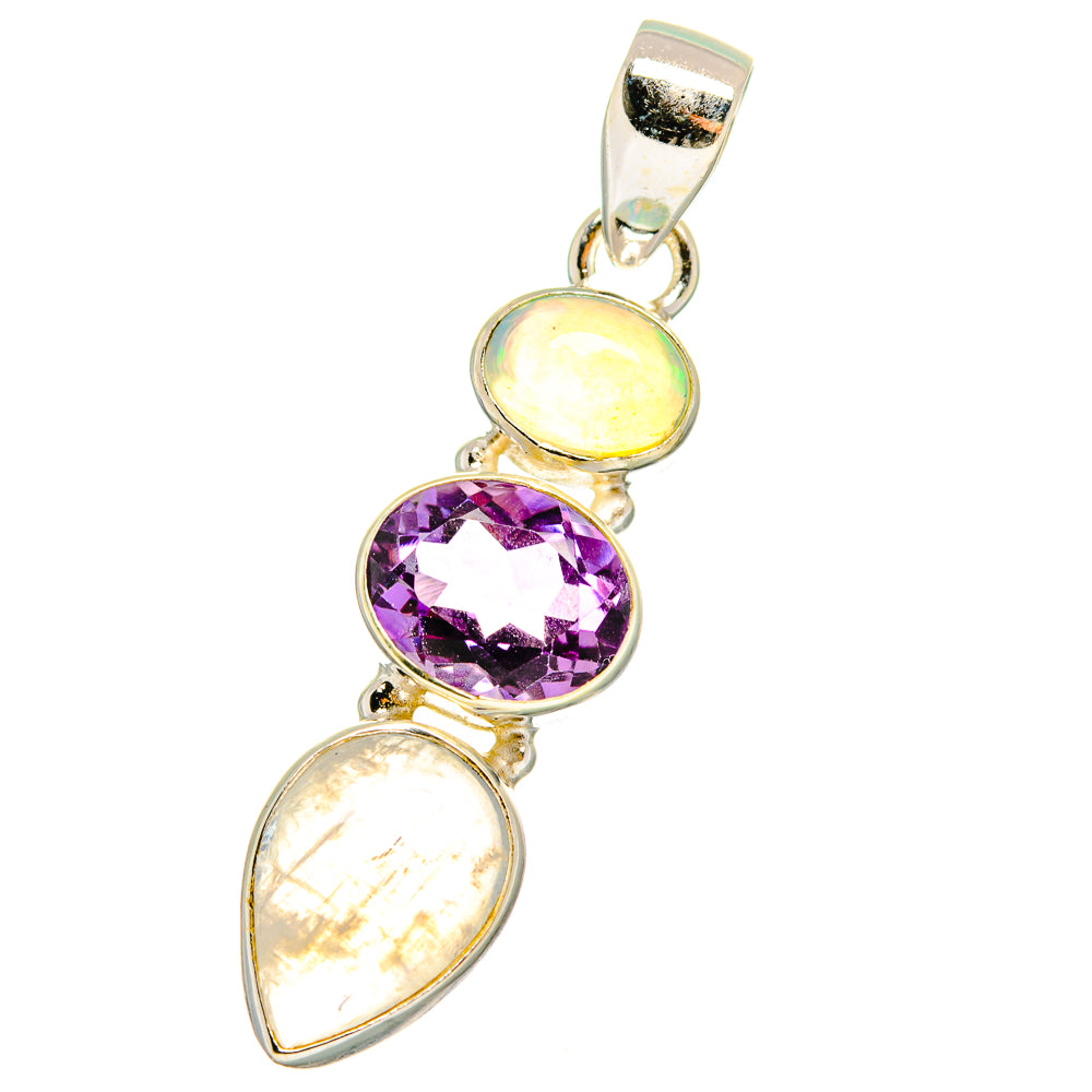 Rainbow Moonstone, Amethyst, Ethiopian Opal Pendants handcrafted by Anasilvercos - PD14224