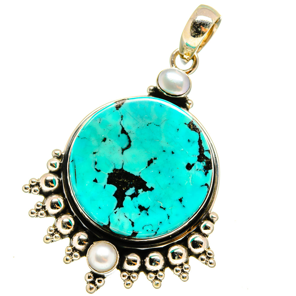 Tibetan Turquoise, Cultured Pearl Pendants handcrafted by Anasilvercos - PD14250