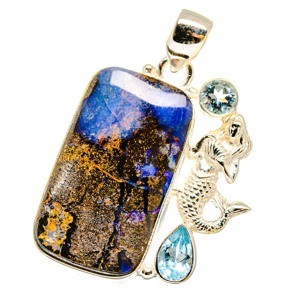 Mexican Fire Opal, Blue Topaz Pendants handcrafted by Anasilvercos - PD14267