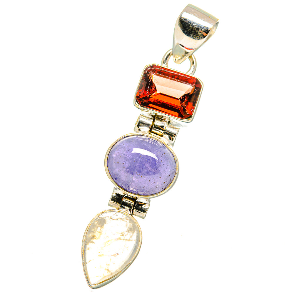 Rainbow Moonstone, Tanzanite, Garnet Pendants handcrafted by Anasilvercos - PD14733