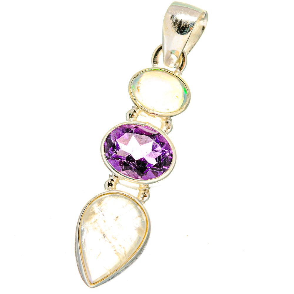Rainbow Moonstone, Amethyst, Ethiopian Opal Pendants handcrafted by Anasilvercos - PD14735
