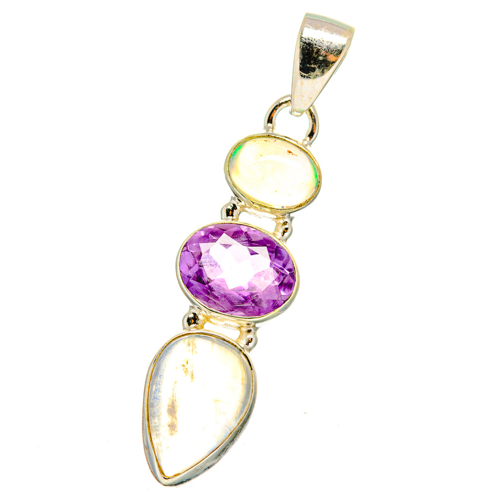 Rainbow Moonstone, Amethyst, Ethiopian Opal Pendants handcrafted by Anasilvercos - PD14737