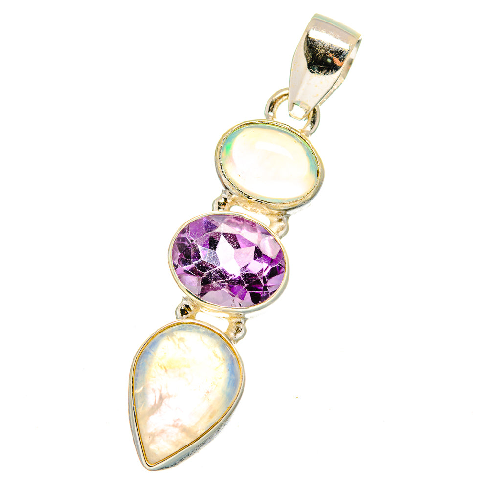 Rainbow Moonstone, Amethyst, Ethiopian Opal Pendants handcrafted by Anasilvercos - PD14738